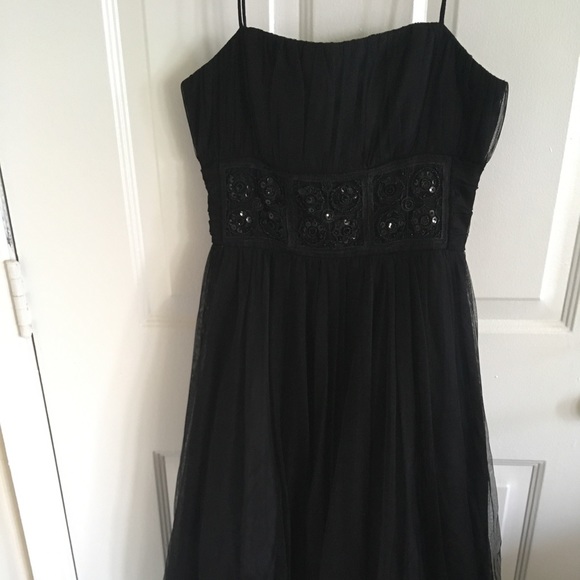 Beaded Black Spaghetti Strap Dress - Picture 1 of 3